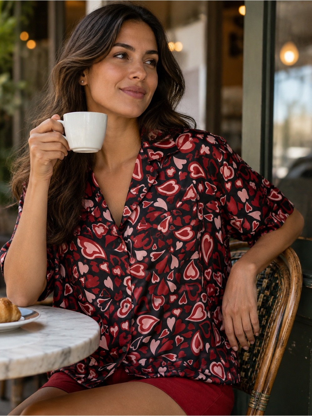 Johnny Was NWT 100% Silk Heart Print Pajama Top Size S